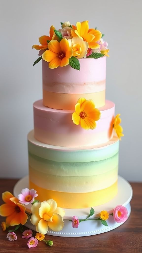 Ombre Pastel Flower Cake  