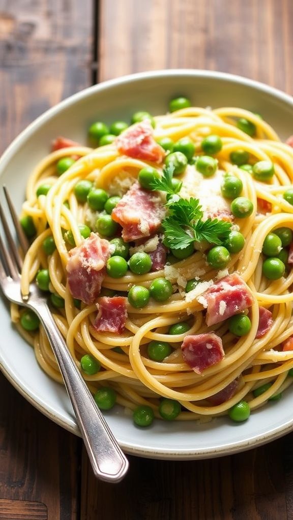 Peas and Prosciutto Carbonara