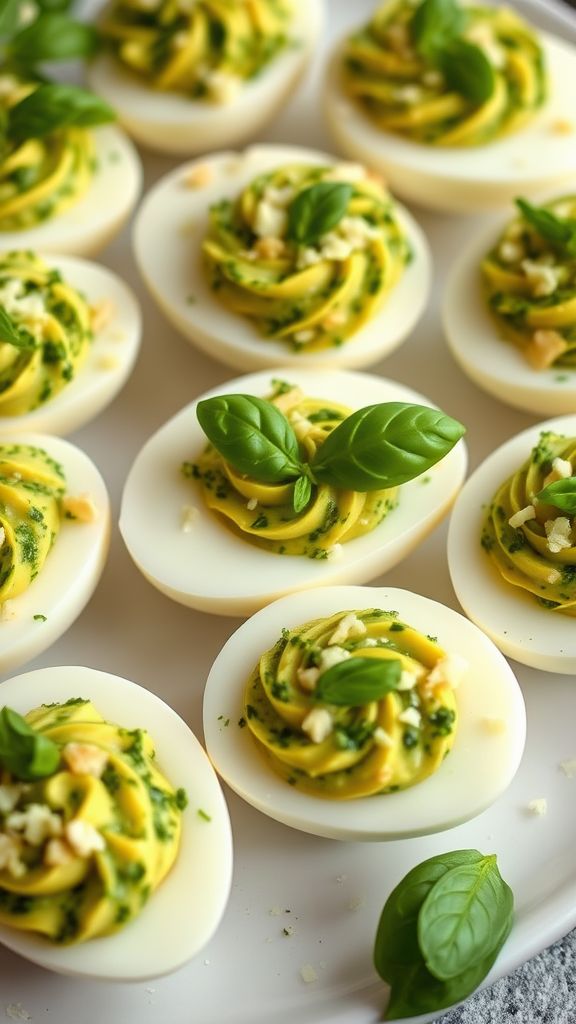 Pesto-Infused Deviled Eggs with Parmesan  