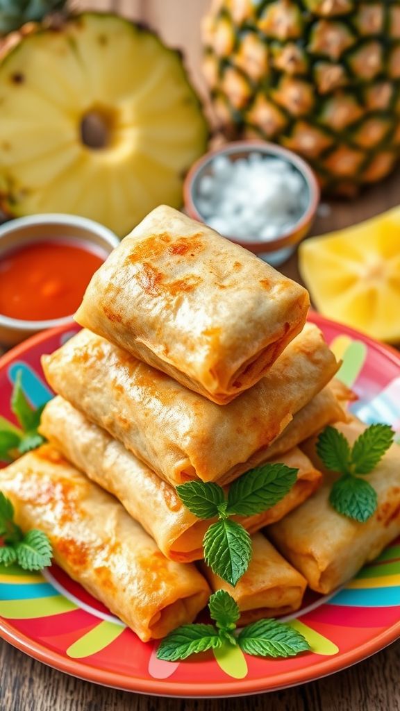 Pineapple and Coconut Spring Rolls  