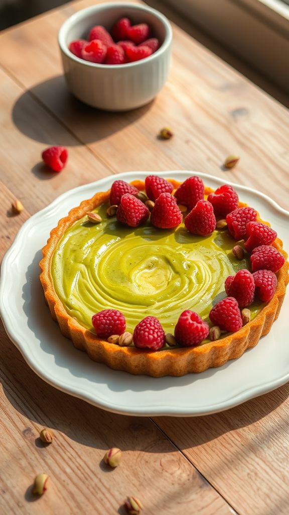 Pistachio and Raspberry Tart  