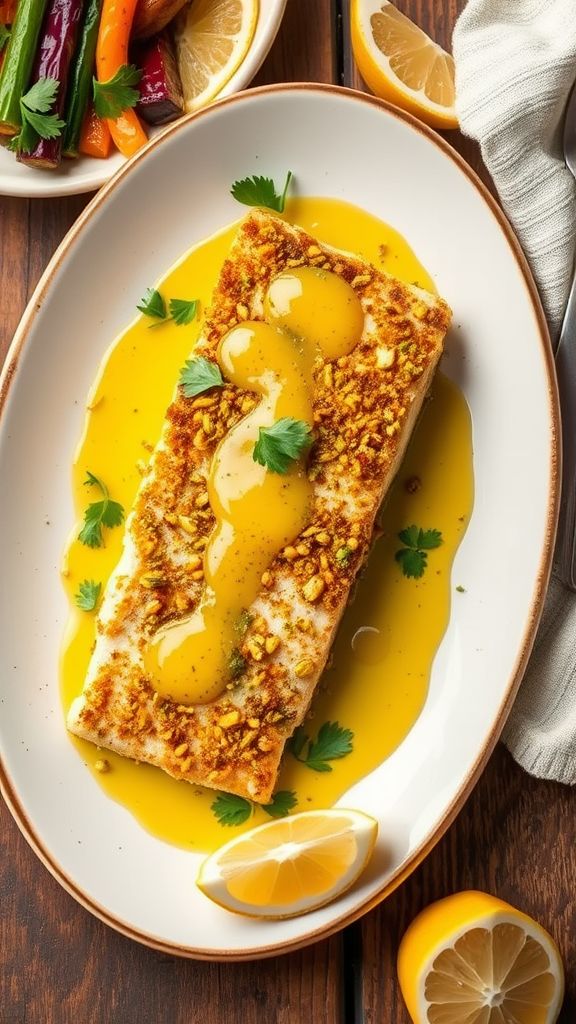 Pistachio-Crusted Cod with Lemon Butter Sauce  