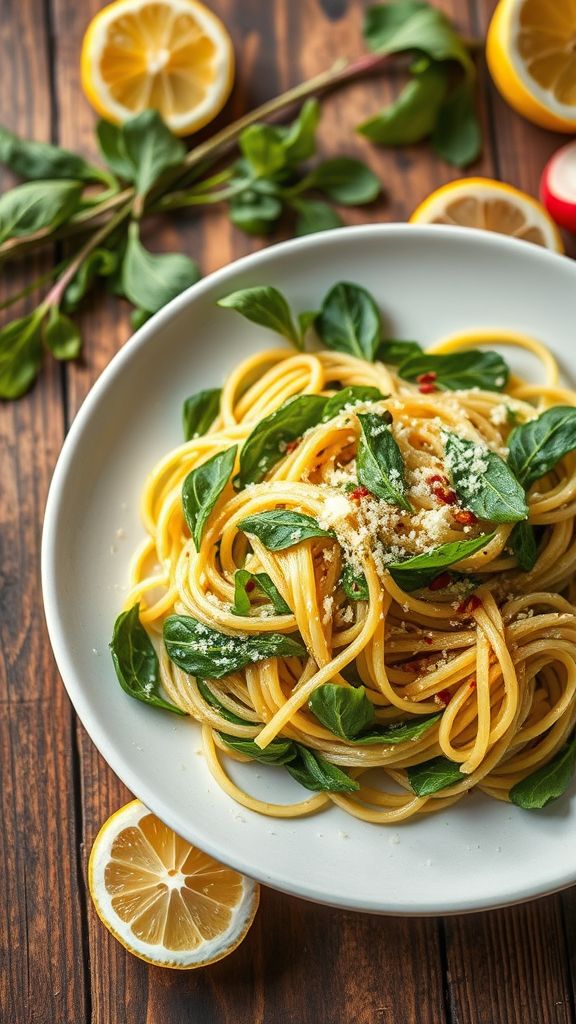 Radish Greens and Fettuccine  