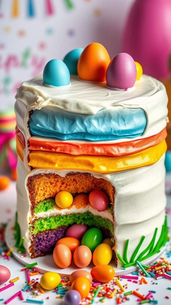 Rainbow Egg Surprise Layer Cake  