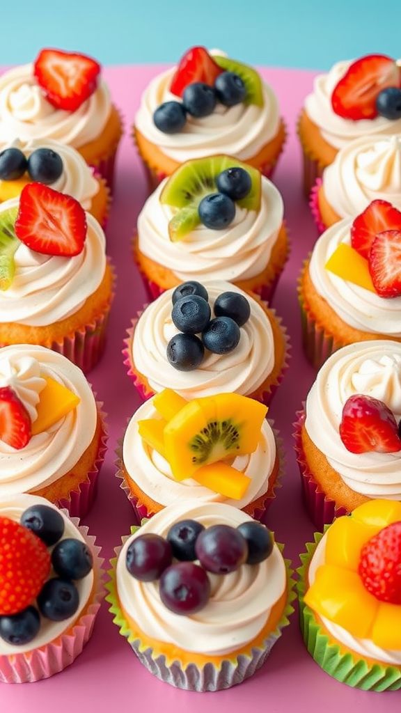 Rainbow Fruit Topped Cupcakes  