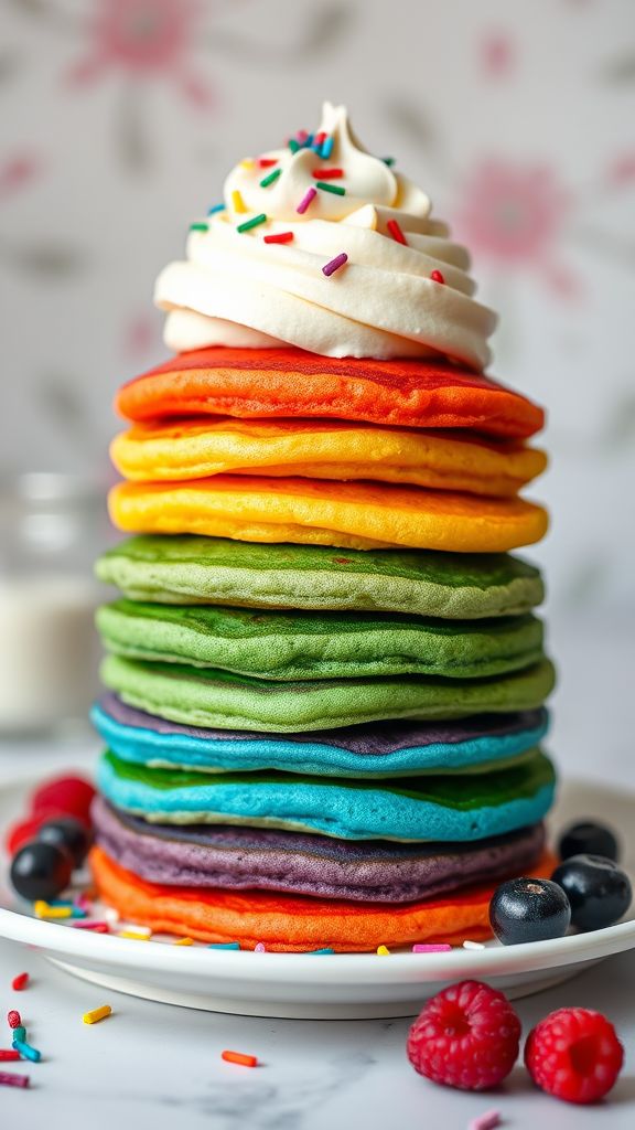 Rainbow Pancake Stack with Cream Cheese Frosting