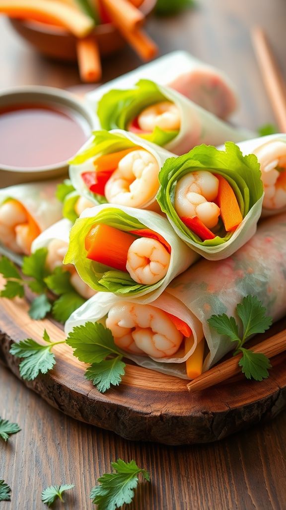 Rainbow Shrimp Spring Rolls with Fresh Vegetables