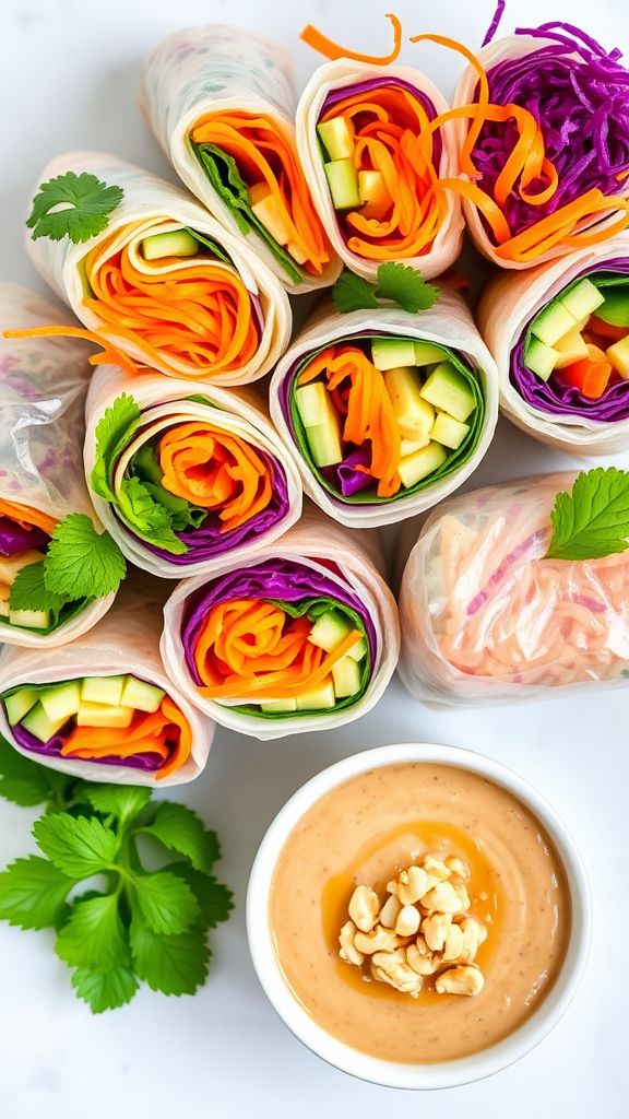 Rainbow Summer Rolls with Peanut Dipping Sauce  