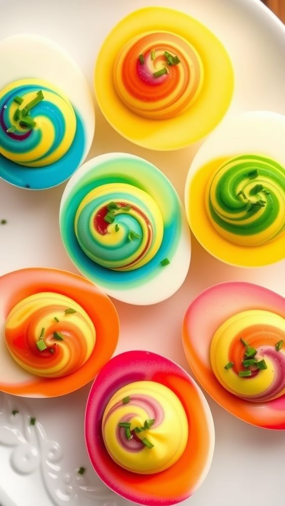 Rainbow Swirled Deviled Eggs  