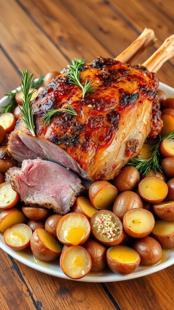 Roast Lamb with Garlic and Rosemary Potatoes  