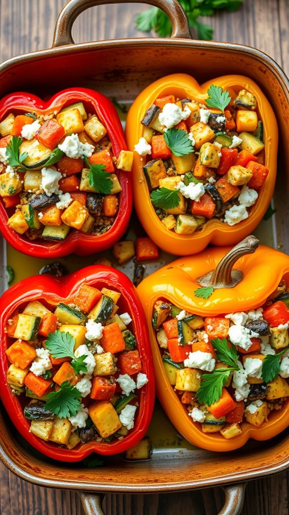 Roasted Vegetable and Feta Stuffed Peppers