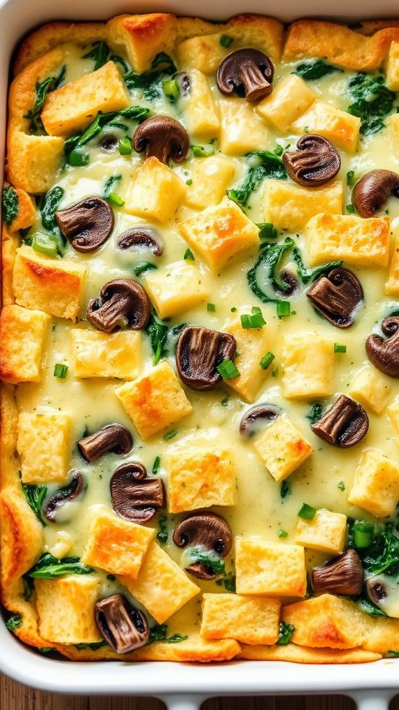 Savory Spinach and Mushroom Strata  