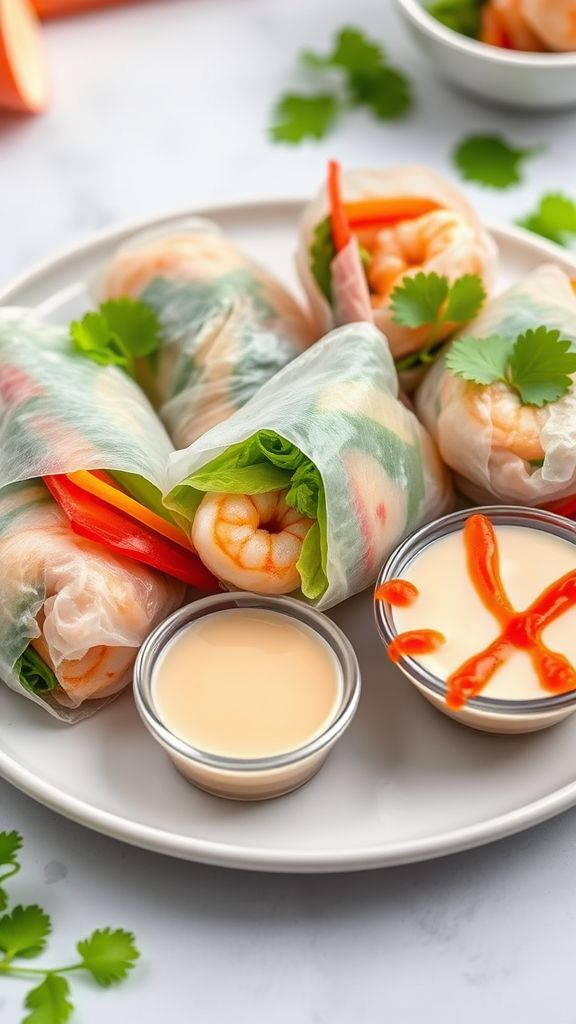 Sesame Shrimp Spring Rolls with Spicy Mayo