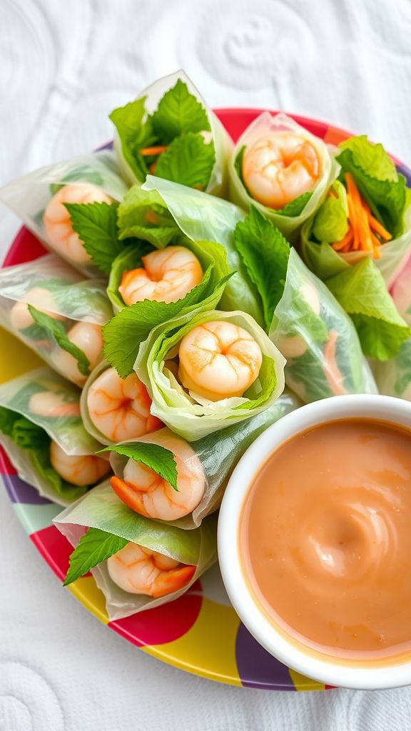 Shrimp and Mint Spring Rolls with Yummy Dipping Sauce