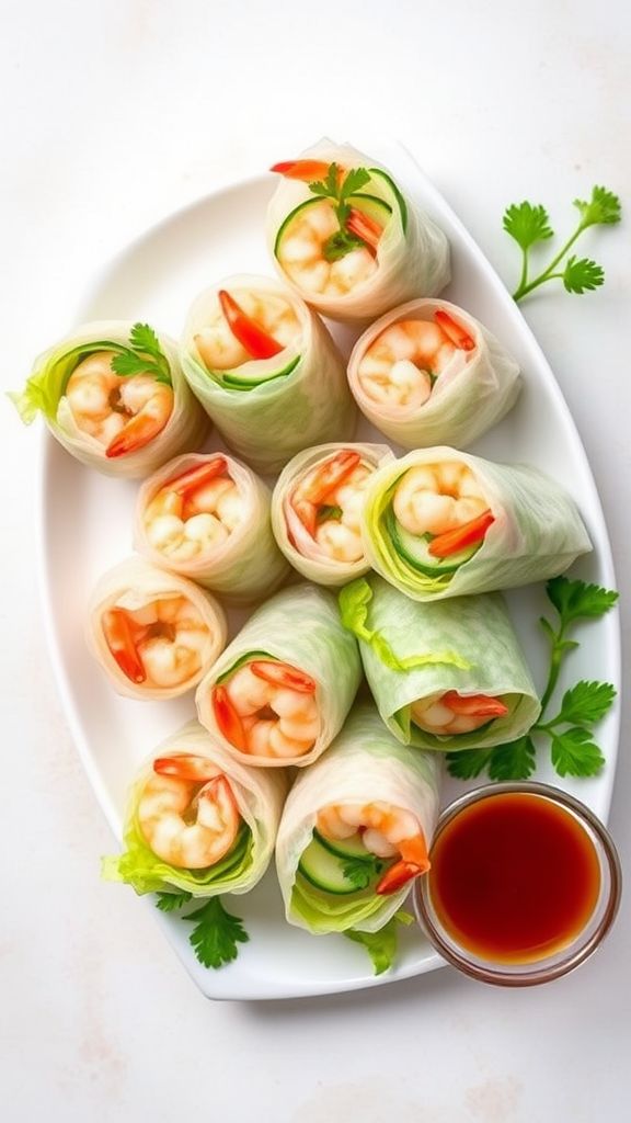 Shrimp, Cucumber, and Pearl Rice Spring Rolls