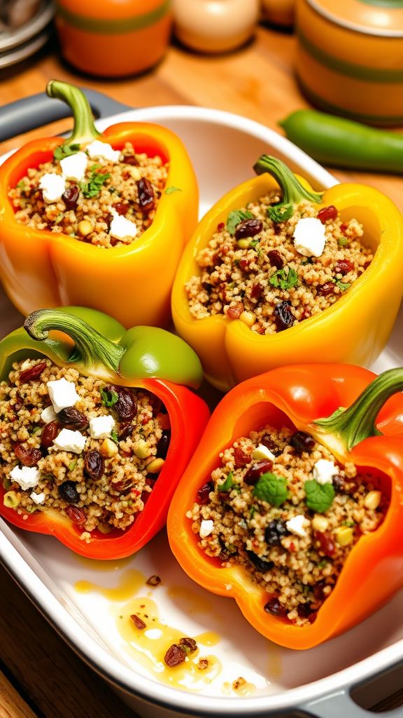 Spiced Pistachio and Date Stuffed Bell Peppers  