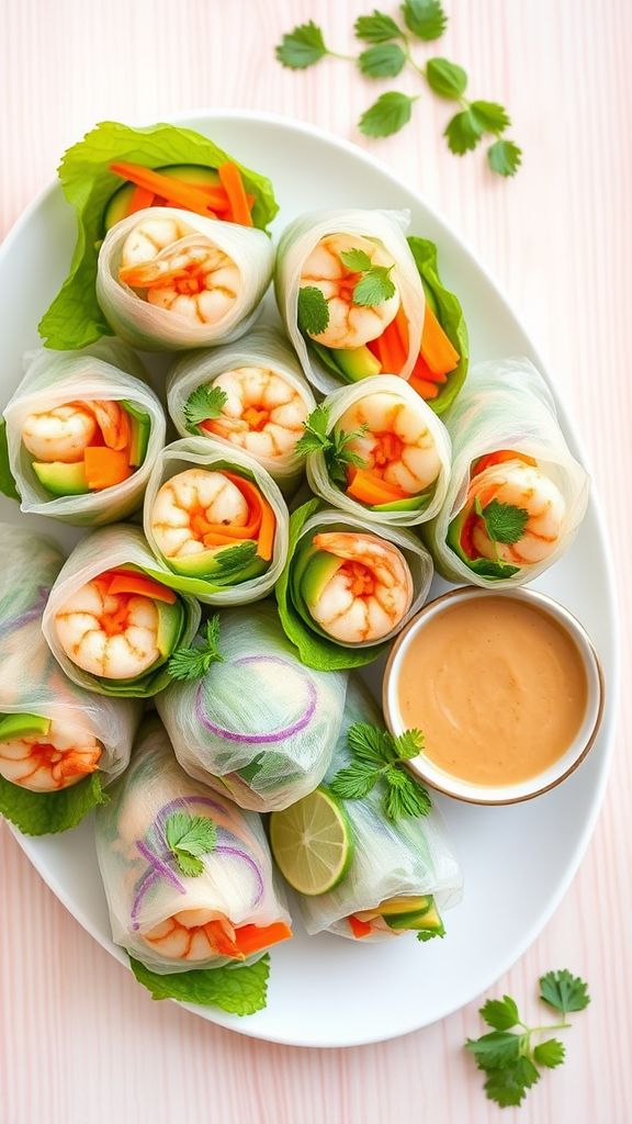 Spicy Thai Shrimp Spring Rolls with Peanut Sauce