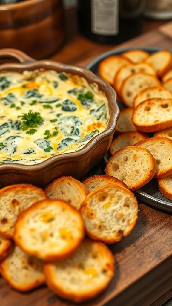 Spinach and Artichoke Dip with Crostini 