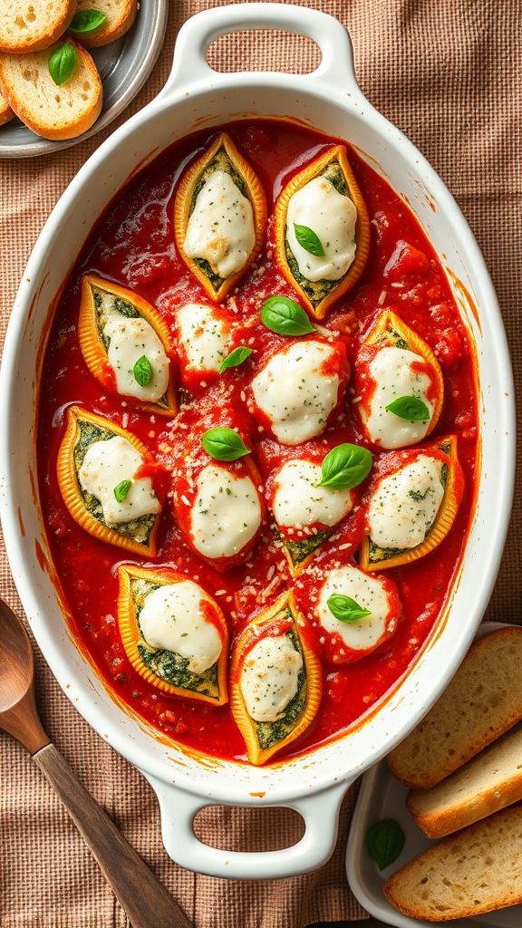 Spinach and Ricotta Stuffed Shells with Marinara  