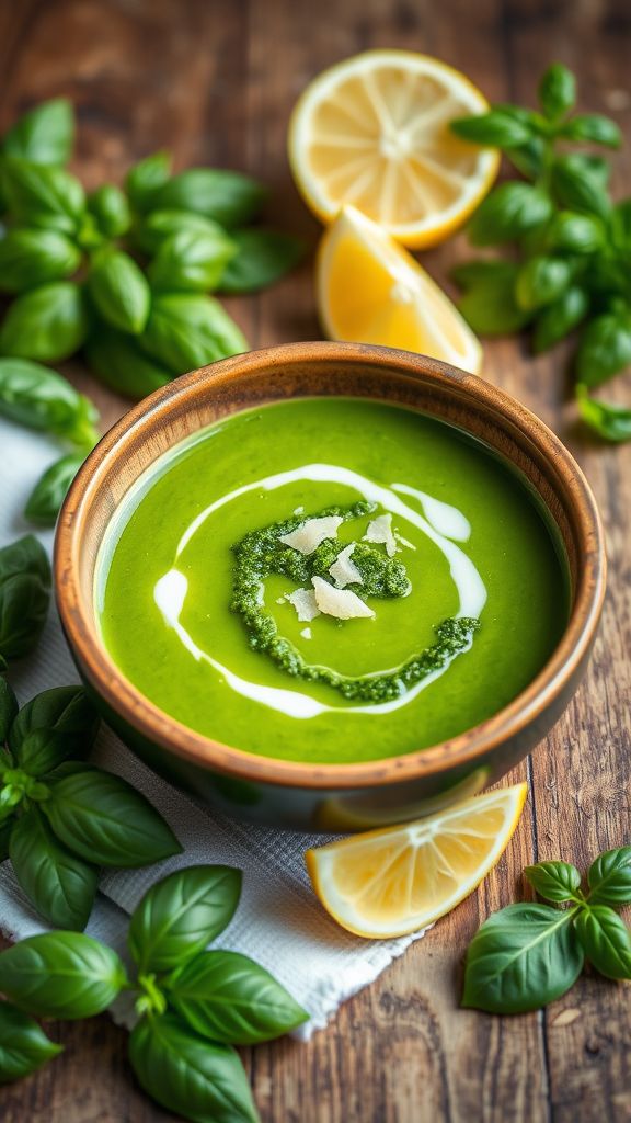 Spring Pea and Basil Pesto Soup  