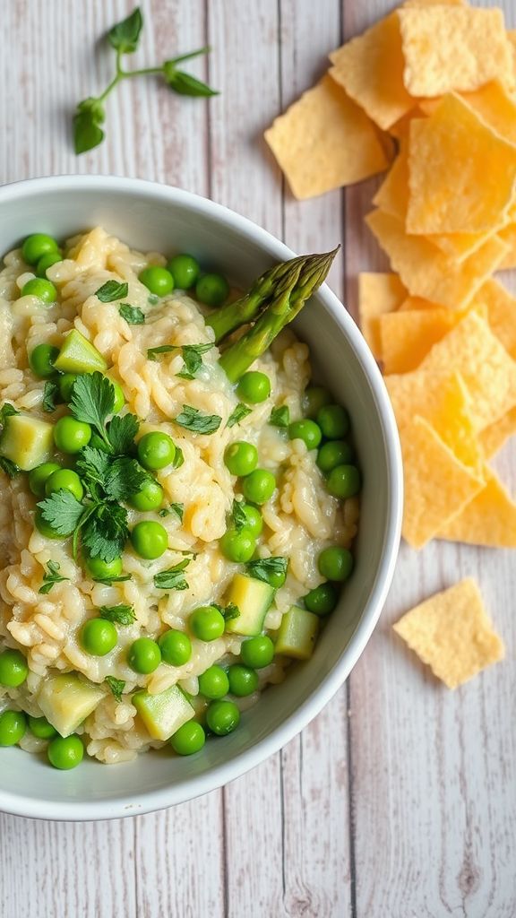 Spring Vegetable Risotto with Parmesan Crisps  