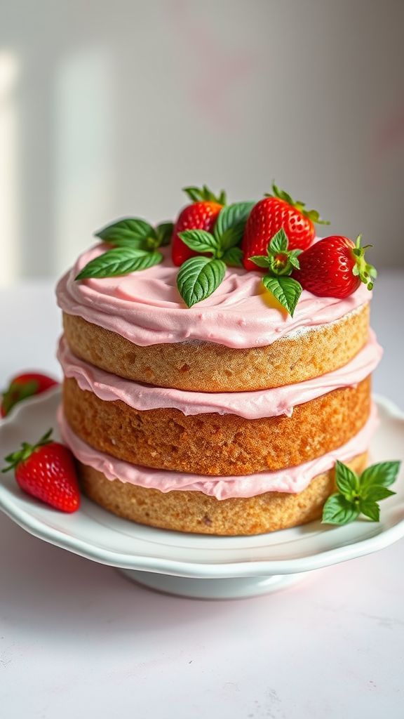 Strawberry Basil Layer Cake  