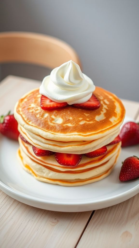 Strawberry Shortcake Pancakes with Whipped Topping