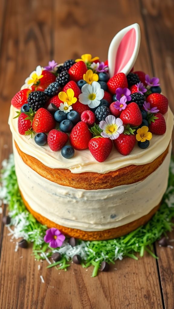 Sweet Berry Bunny Celebration Cake