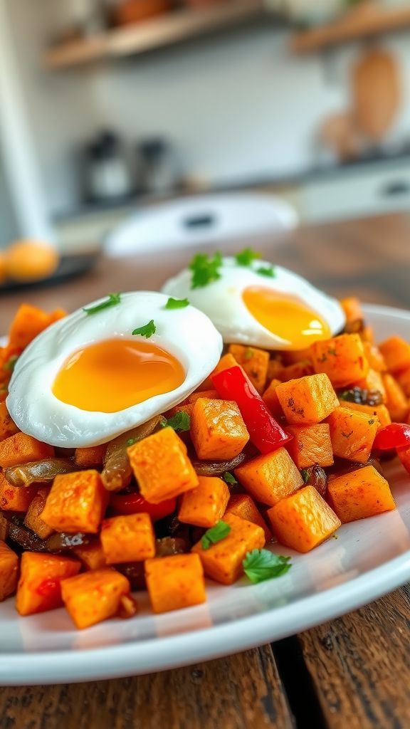 Sweet Potato Hash with Poached Eggs  