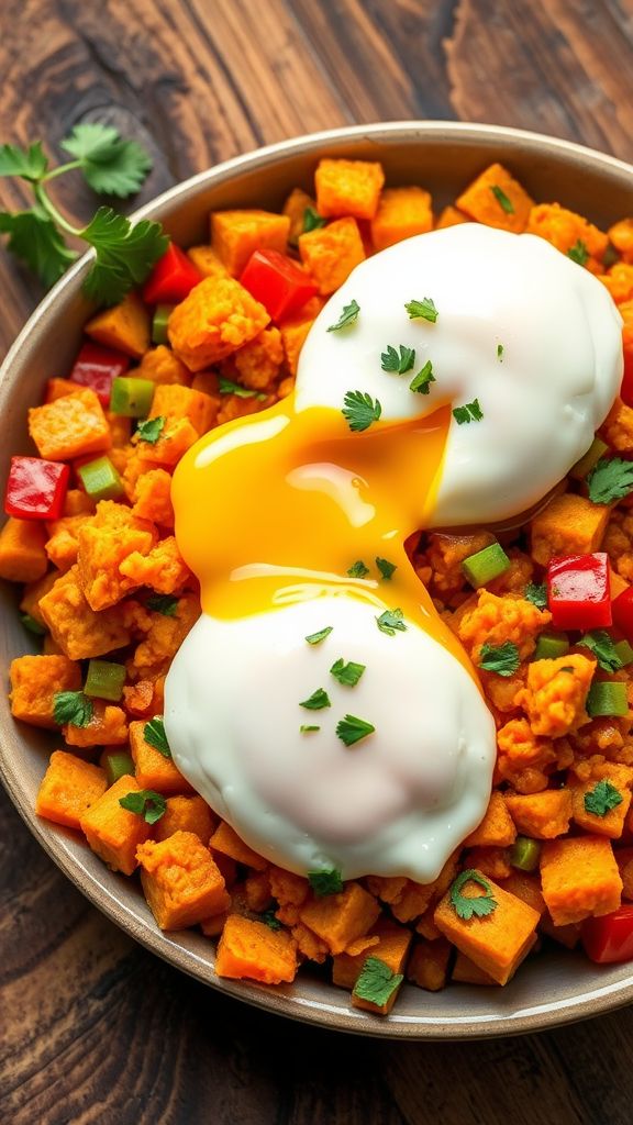 Sweet Potato Hash with Poached Eggs  