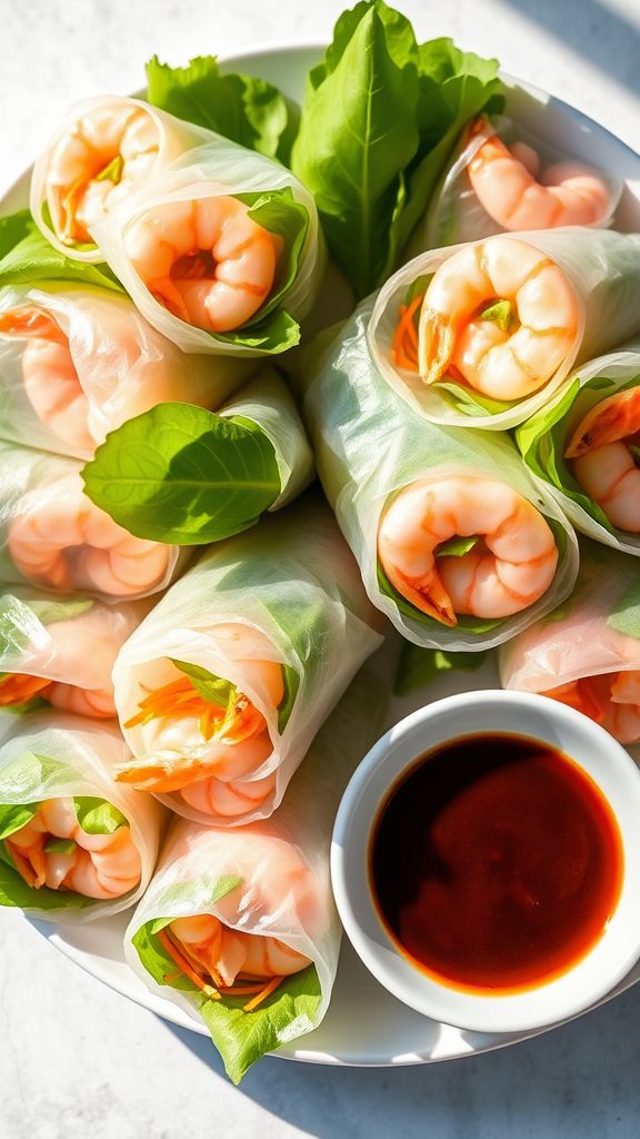 Thai Basil Shrimp Spring Rolls with Hoisin Sauce