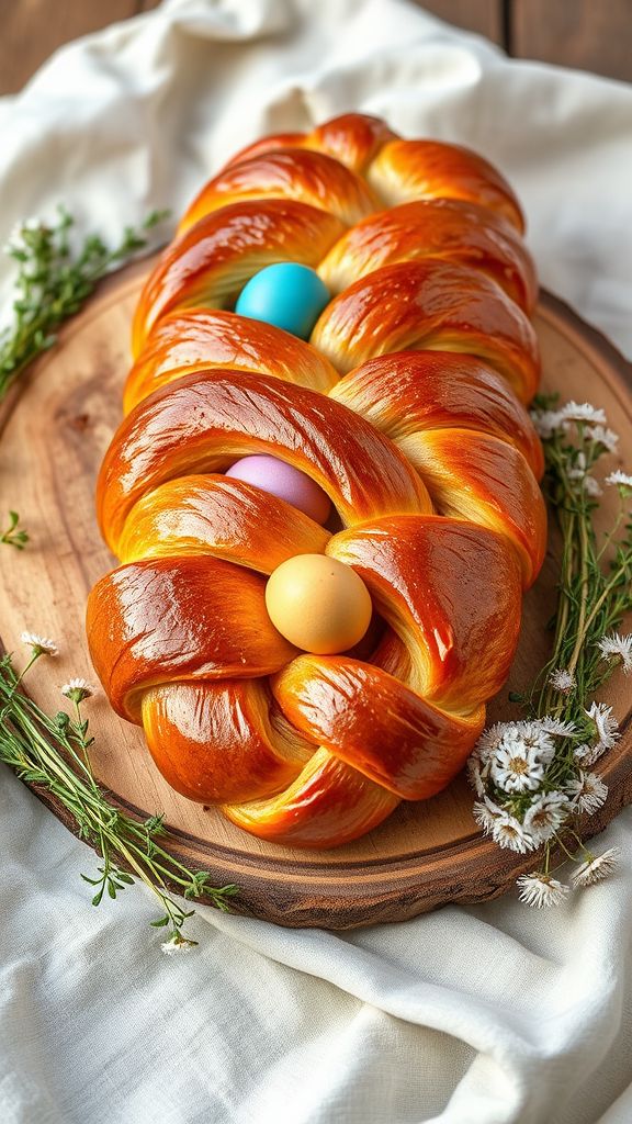 Traditional Easter Bread with Colored Eggs