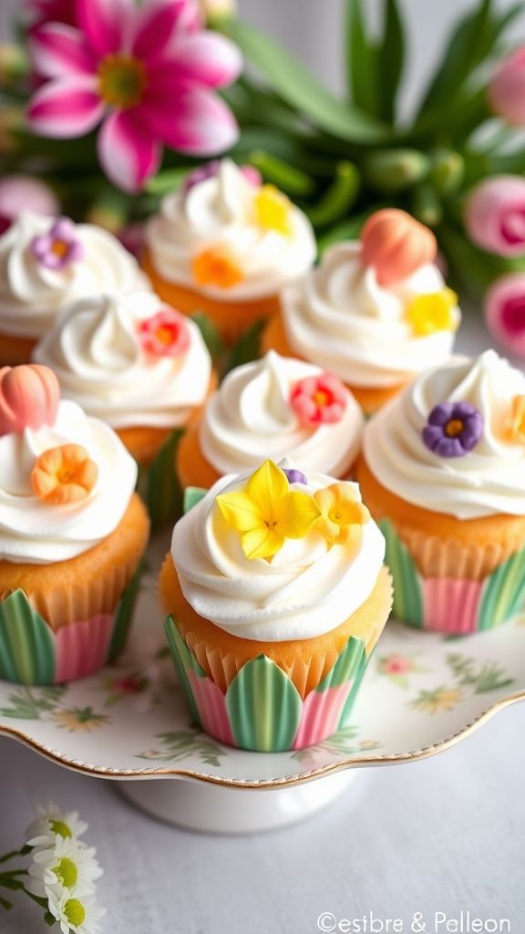 Tulip Cupcakes with Whipped Cream  