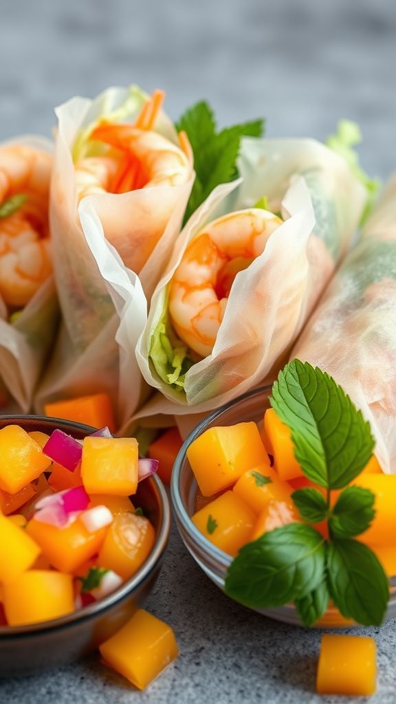 Zesty Shrimp Spring Rolls with Mango Salsa