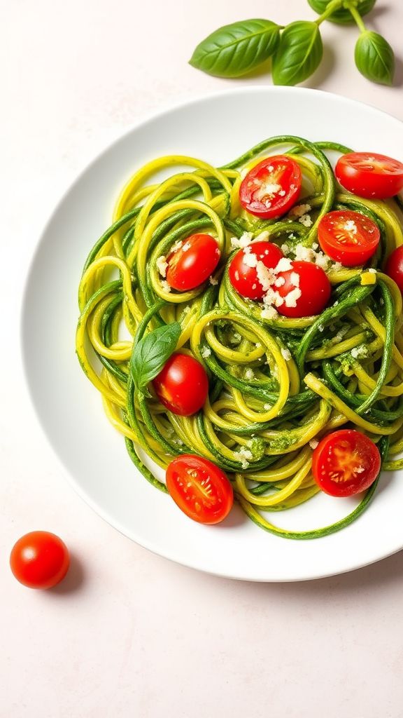 Zucchini Noodles with Pesto and Cherry Tomatoes