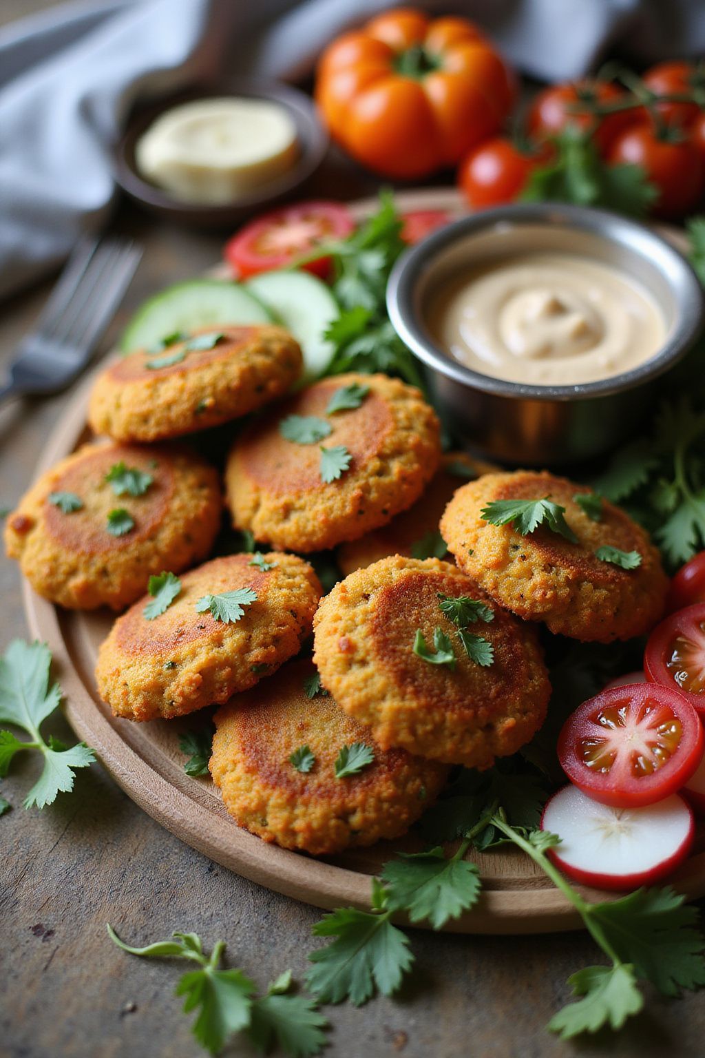 Carrot and Chickpea Falafel with Tahini Sauce