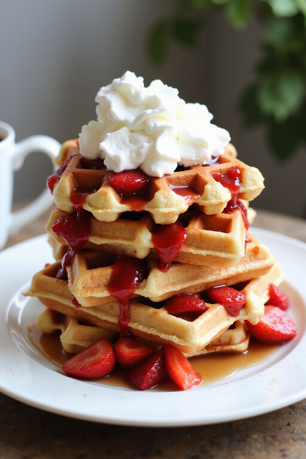 Fluffy Strawberry Shortcake Waffles  