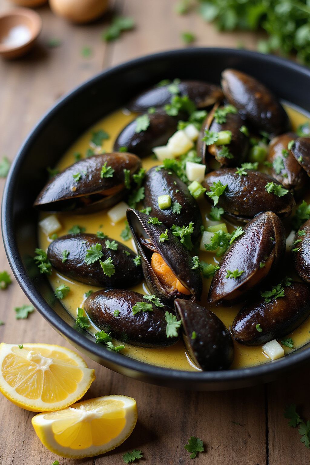 Garlic Butter Mussels with Spring Onions