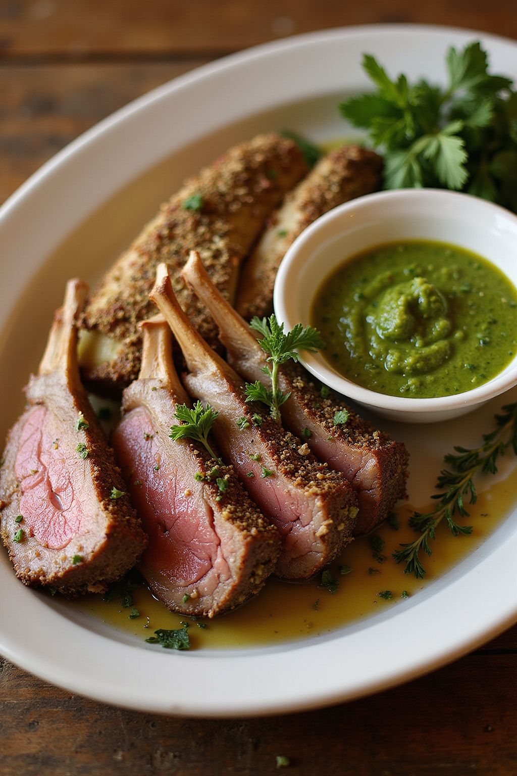 Herb-Crusted Rack of Lamb with Mint Chimichurri 