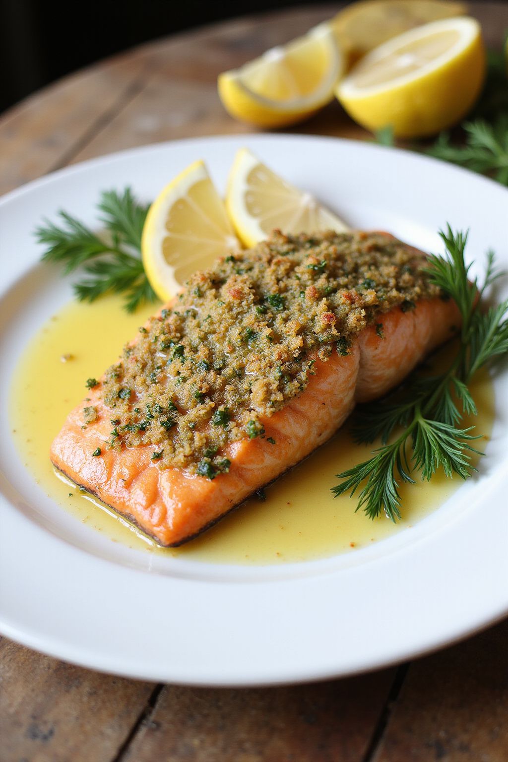 Herb-Crusted Salmon with Lemon Butter Sauce  