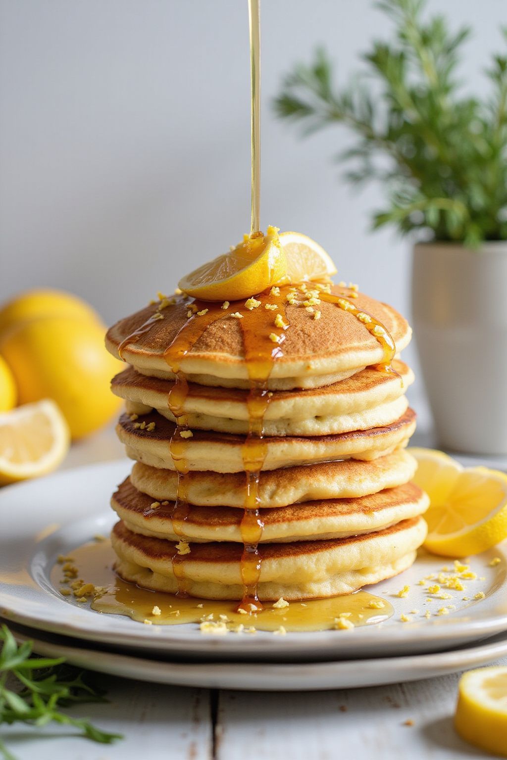 Lemon Ricotta Pancakes with Honey