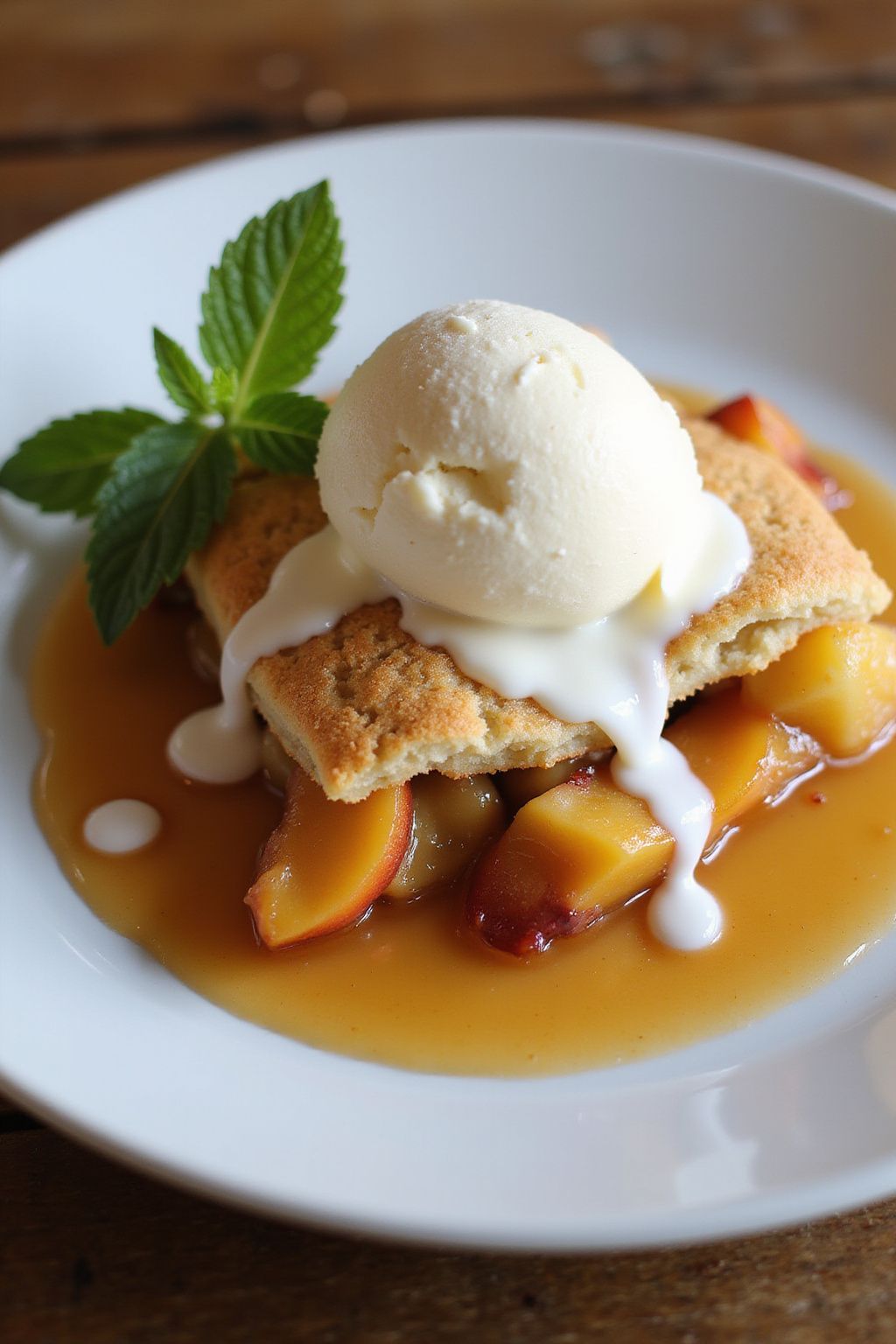 Peach Cobbler with Vanilla Ice Cream  