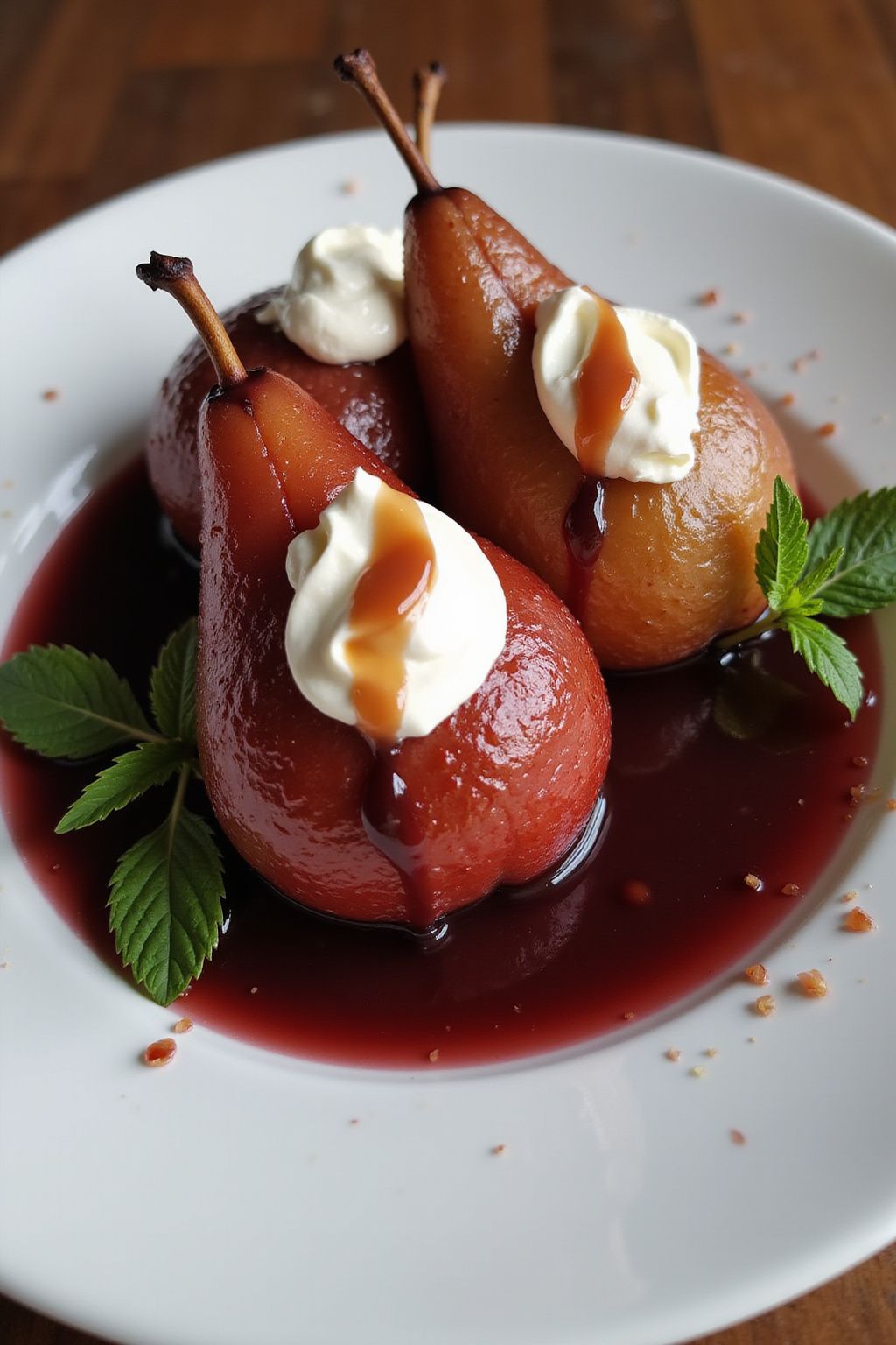 Poached Pears in Wine with Mascarpone 