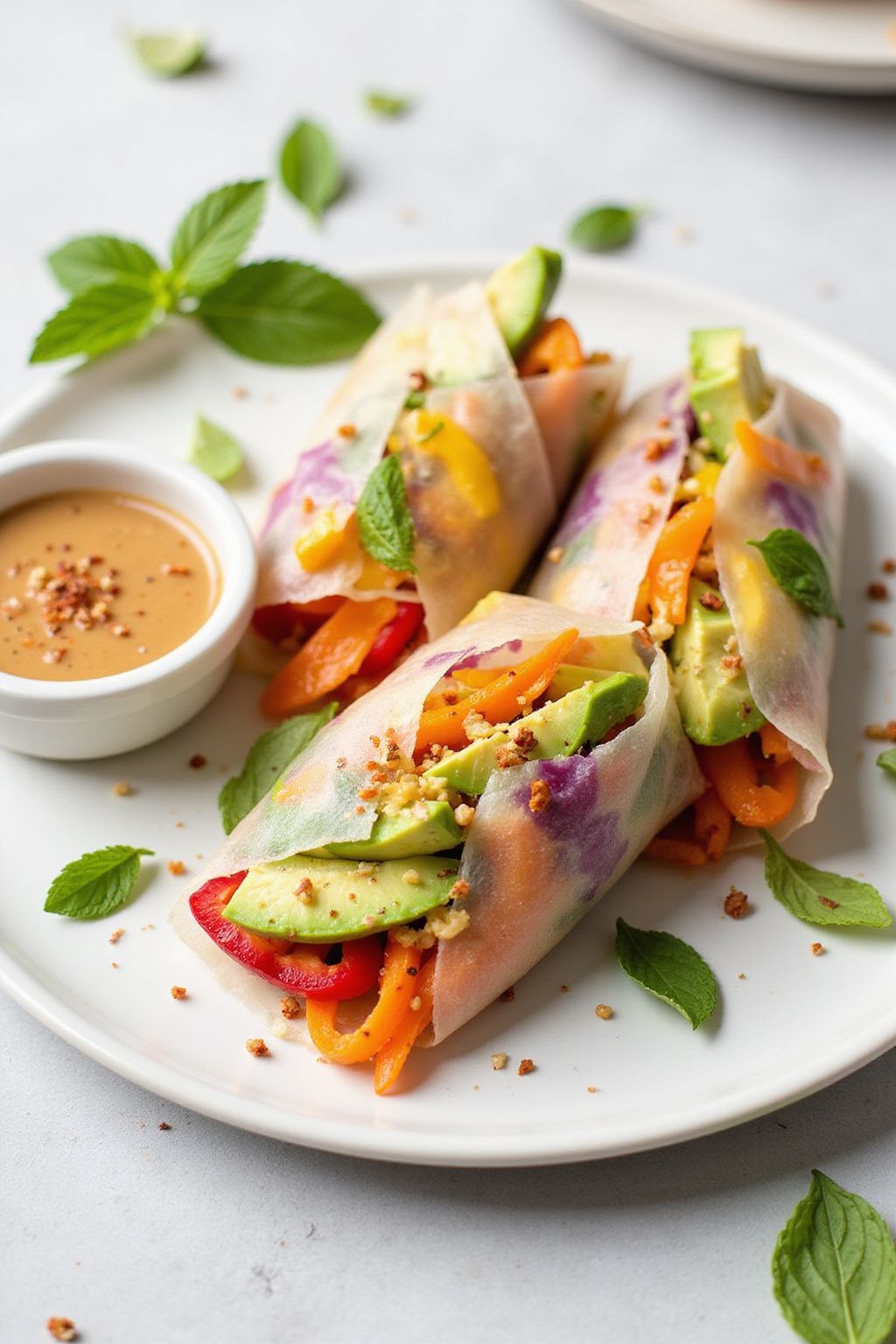 Rainbow Veggie Spring Rolls with Peanut Sauce