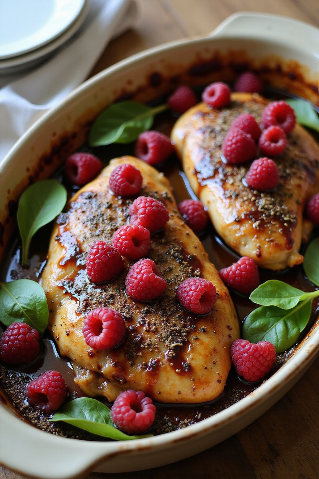 Raspberry Balsamic Spring Chicken Bake