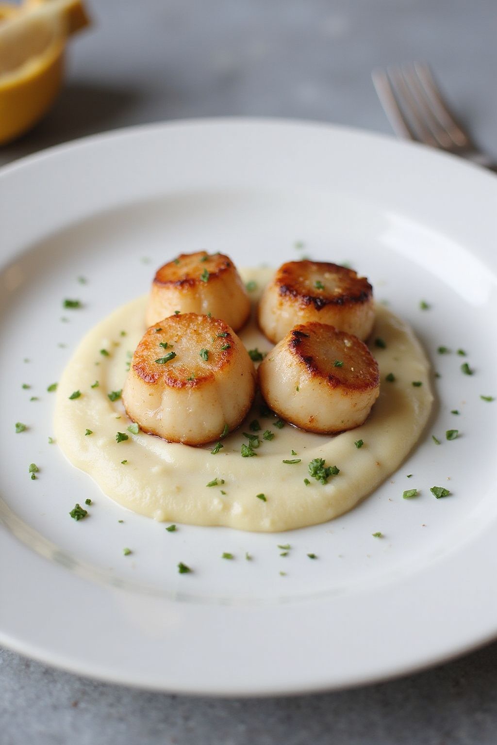 Seared Scallops with Cauliflower Purée 