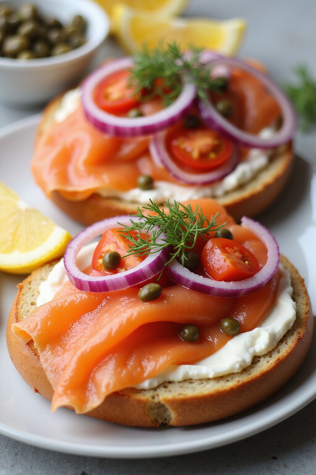 Smoked Salmon and Cream Cheese Bagels  