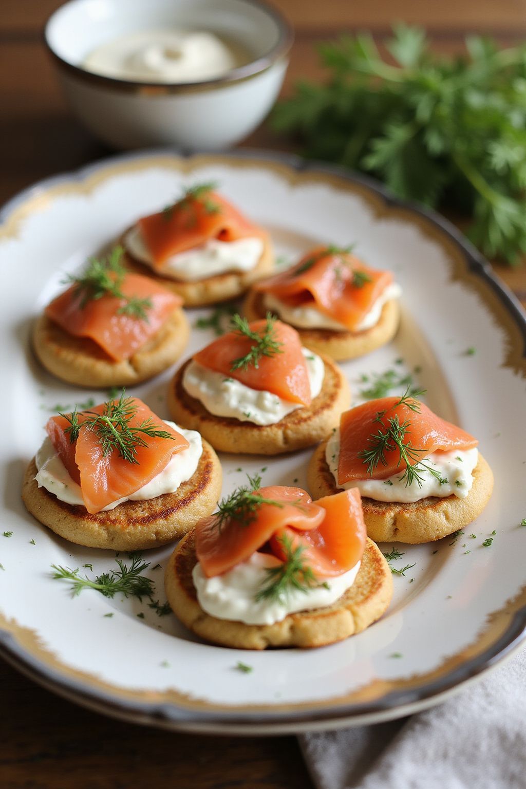 Smoked Salmon Blinis with Dill Cream  