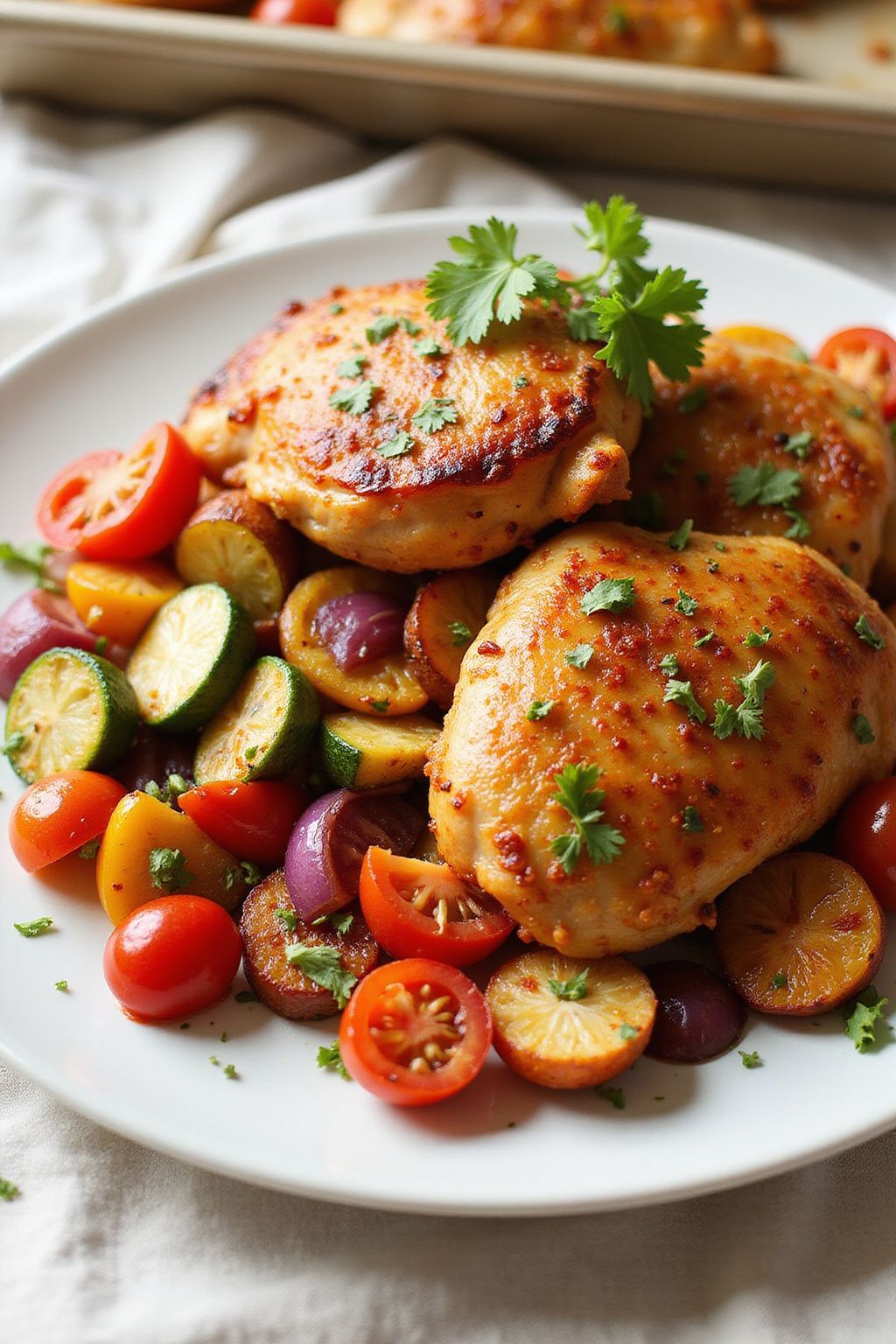 Spicy Harissa Spring Chicken with Roasted Vegetables