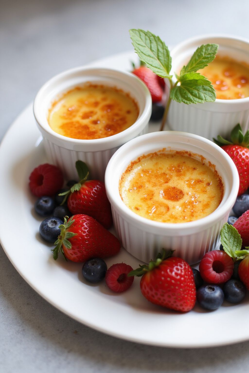 Vanilla Bean Crème Brûlée with Fresh Berries 